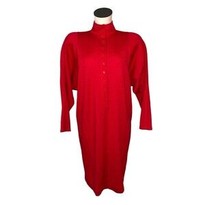 Le Crillon Vintage Women’s Wool Sweater Dress size 6 Half Button Up Mock Neck